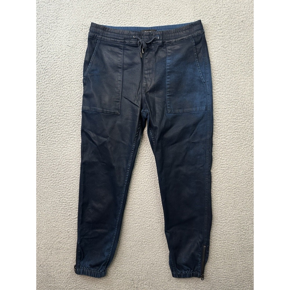 Hudson Jeans Coated Utility Jogger Pants Small Dark Blue Ankle Zip Drawstring